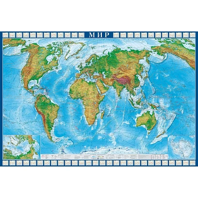 Карта настенная Мир физическая 1:22млн,физ.гран.гос,одним лис,мел.кар