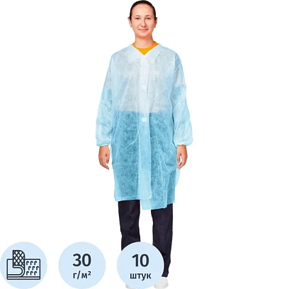 Халат на липучках (30 гр) XL голубой (10 шт/упак)