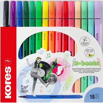 Фломастеры K-BEATS наб 15цв в коробке,пастель,неон.цв