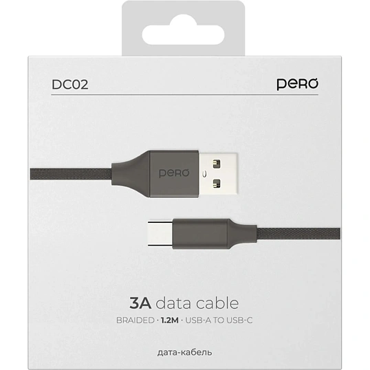 Кабель PERO DC02 USB-A to USB-C, 3А, 1.2m, Black