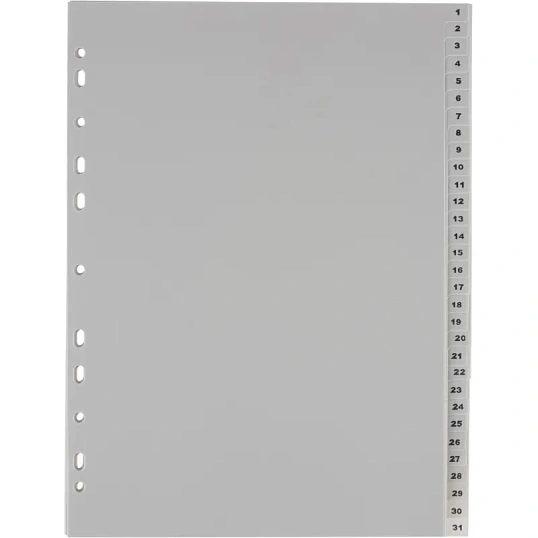 Разделитель листов из сер.пласт. с индексами Attache, А4,цифровой 1-31