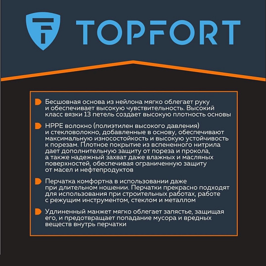 Перчатки защитные от порезов  TOPFORT Сполдер Нит D с ннитр.покр. р.8