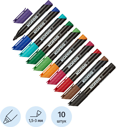 Маркер перманентный KORES набор 10 цв. 1,5-3 мм круглый наконечник '20900