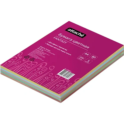 Бумага цветная Attache 'Fantasy' (А4,80г,5цв. интенсив по 50л.) пачка 250л