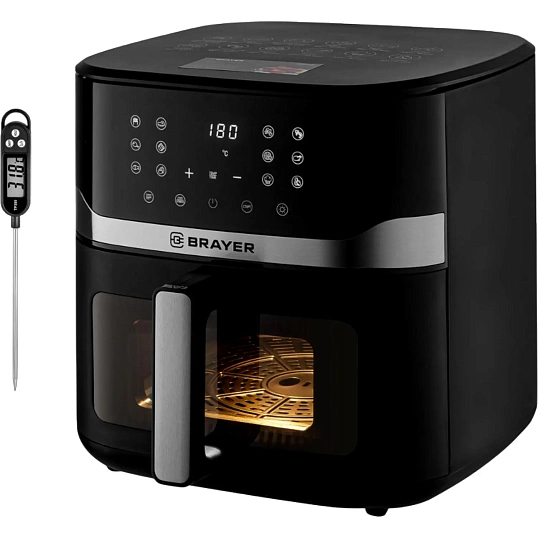 Аэрогриль BRAYER 2040BR,1800Вт,10л,t.200С,съем.реш,таймер,LCD-дисп,12прогр