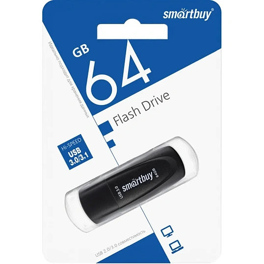 Флеш-память Smartbuy UFD 3.0/3.1 64GB Scout Black (SB064GB3SCK)