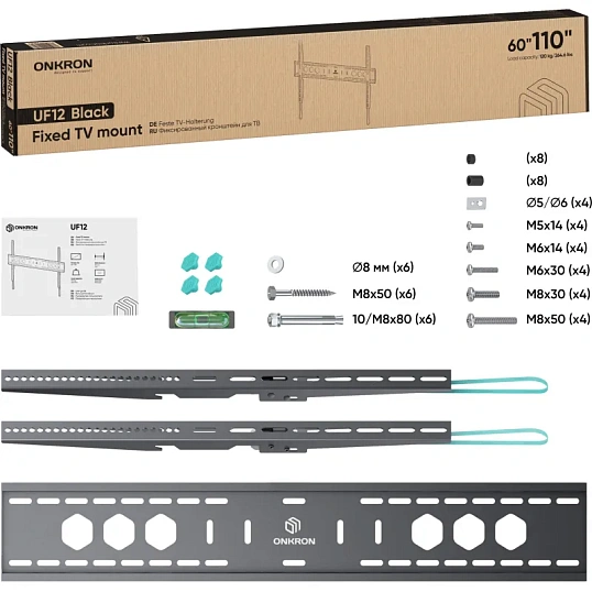 Кронштейн Onkron для ТВ 60-110 фиксированный, черный UF12