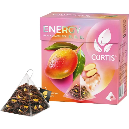 Чай Curtis Energy черный, аромат, средний лист, 15 пирамидок