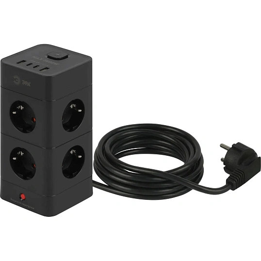 Сетевой фильтр ЭРА TWR-8es-1,5m-4USB-B 16А черный (Б0069072)