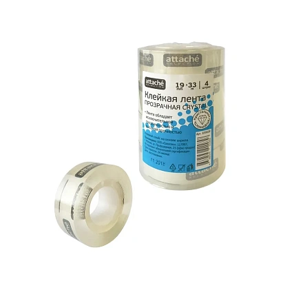 Клейкая лента канцелярская Attache Selection 19х33 кристальная 4 шт./уп.