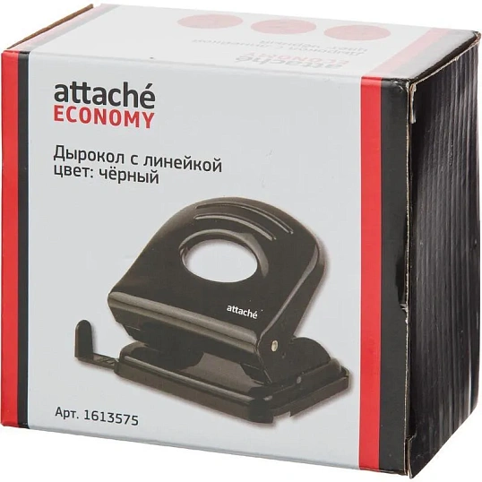 Дырокол металлический Attache до 30 листов, с линейкой, цвет черный