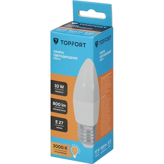 Лампа светодиодная Topfort E27 10W 3000K свеча