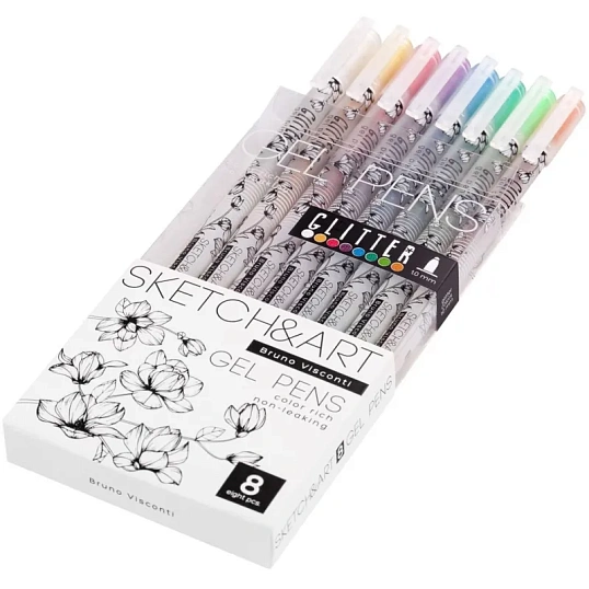 Набор гелевых ручек SKETCH&ART Uni Write.GLITTER 1мм, блестки, 8цв 20-0309