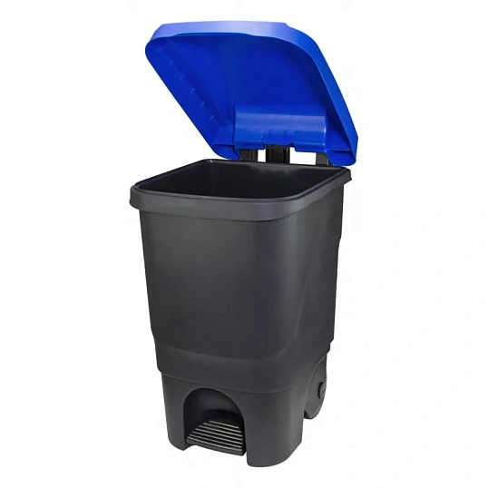 Контейнер-бак мусорный IDEA 60л с педалью на колесах синяя крышка