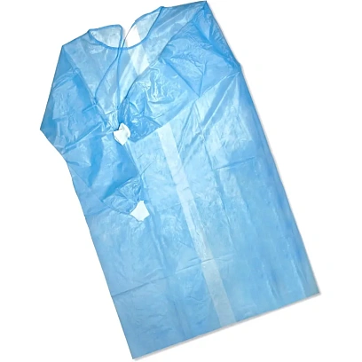 Халат н/с , на завязк, рук.манж, дл.110см, XXL,пл 25, голуб, 10 шт/уп