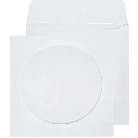 Конверт Белый CD декстрин 125х125 окно d100мм 25шт/уп/4573