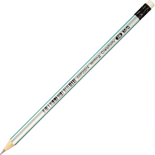 Карандаш чернографитный M&G, 2B, трехгранный, дерево, ластик, ассорти