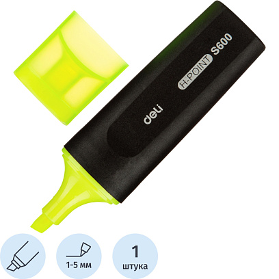 Маркер текстовыделитель Deli Delight 1-5 мм желтый ES600