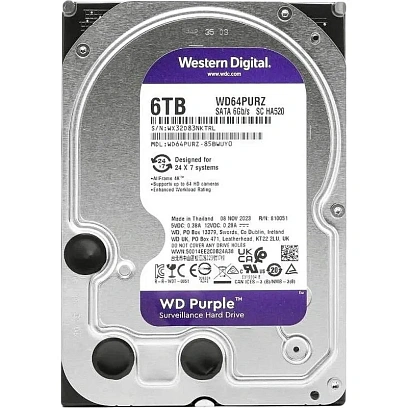 Жесткий диск Western Digital Purple 6TB, SATA, 5400rpm, 256MB(WD64PURZ)