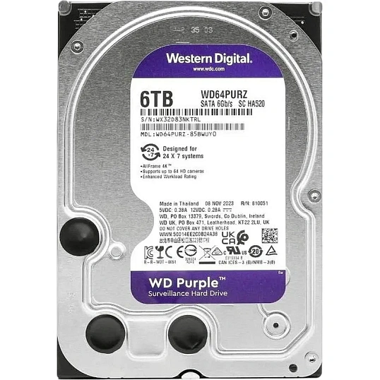 Жесткий диск Western Digital Purple 6TB, SATA, 5400rpm, 256MB(WD64PURZ)