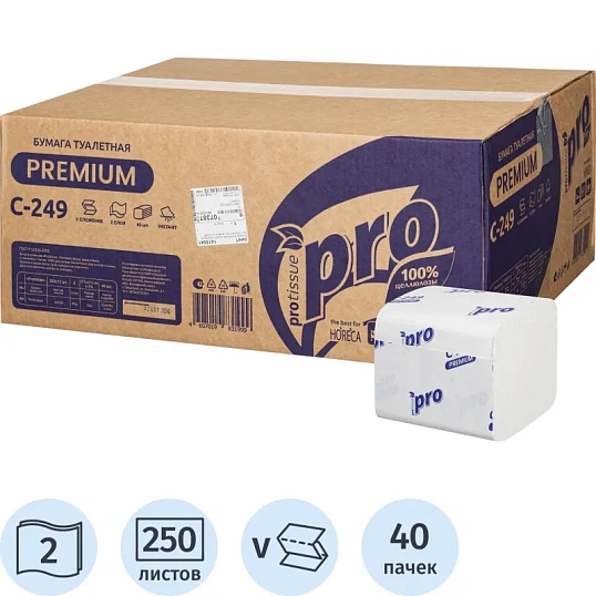 Бумага туалетная д/дисп Protissue 2сл 250лист 40 пачек в уп С249