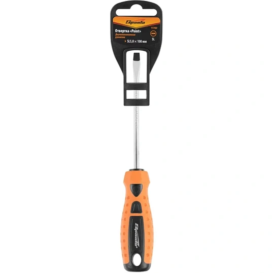 Отвертка Point, SL5,0 х 100 мм, CrV, 2-х комп. рукоятка Sparta (11766)