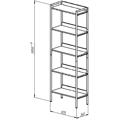 Стеллаж TI_Комус Онега-10, 5 полок, рег опоры, 675х1950мм, дуб вотан