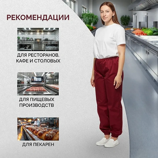 Брюки для пищевого производства бордо универс.сат у17-БР (р.56-58)р.158-164