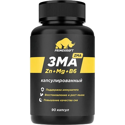 БАД PRIMEKRAFT к пище капсулированный ЗМА(ZMA), банка 90 капс