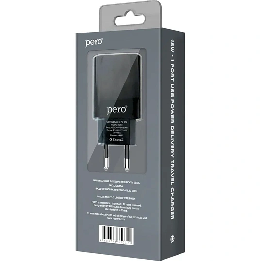 Зарядное устройство сетевое PERO TC03 PD 18W черный