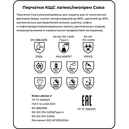 Перчатки латекс/неопрен Manipula Союз (LN-F-05/СG-971) р-р 8-8,5,ПС