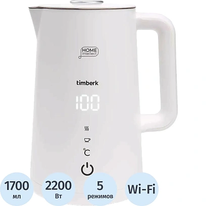 Чайник Timberk T-EK21S103WF, электрический с Wi-Fi,2200Вт, 1.7л, белый