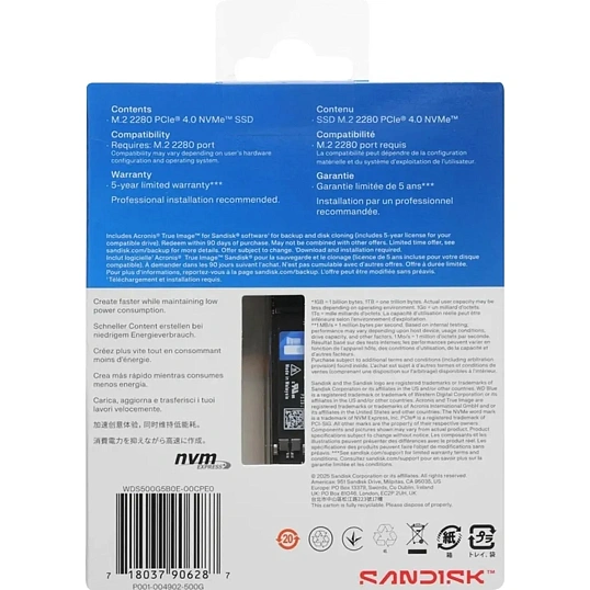 SSD накопитель WD Green SN5100 M2.2280 PCIe 4.0 500Gb(WDS500G5B0E)