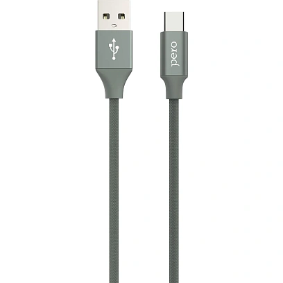 Кабель USB PERO DC-02 Type-C, 3А, 1м, серый