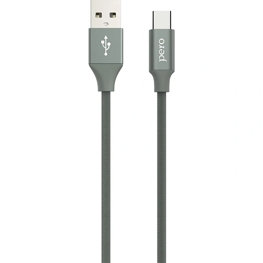 Кабель USB PERO DC-02 Type-C, 3А, 1м, серый