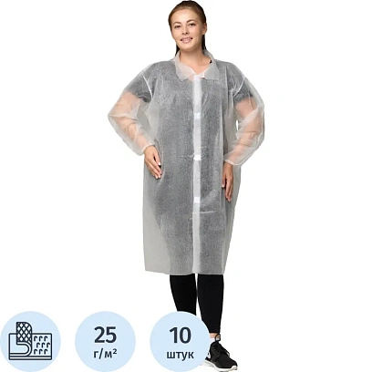 Халат на липучках, (25 гр), р.XL ,белый, (10 шт/упак)