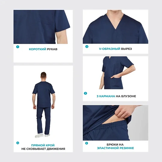 Костюм хирурга универс./м05-КБР т.синий  (р.52-54) р.170-176