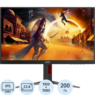 Монитор AOC 24G4HA 23.8 FHD/IPS/200Гц/300cd/2xHDMI/DP/Pivot черный