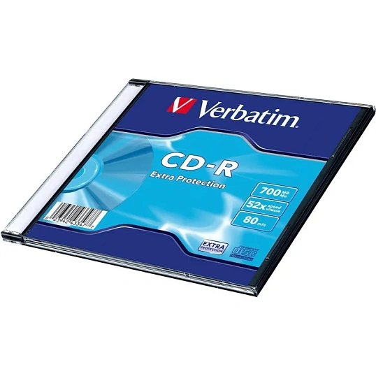 Носители информации CD-R, 52x, Verbatim Extra Protection, Slim/1, 43347