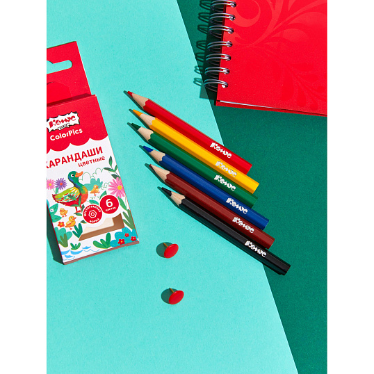 Карандаши цветные 6цв/наб6-гран Комус Класс ColorPics коротк,88мм