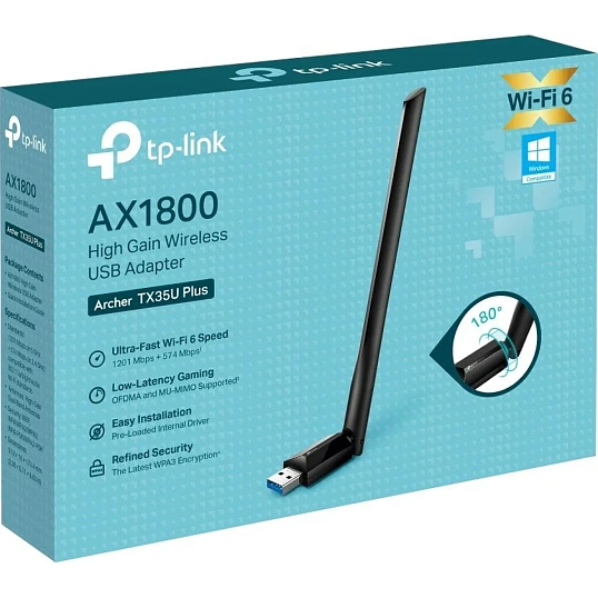 Сетевой адаптер Wi-Fi TP-Link Archer TX35U Plus AX1800 USB-адаптер Wi-Fi 6