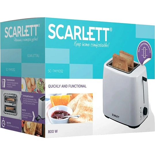 Тостер SCARLETT SC-TM11032, 800Вт, белый