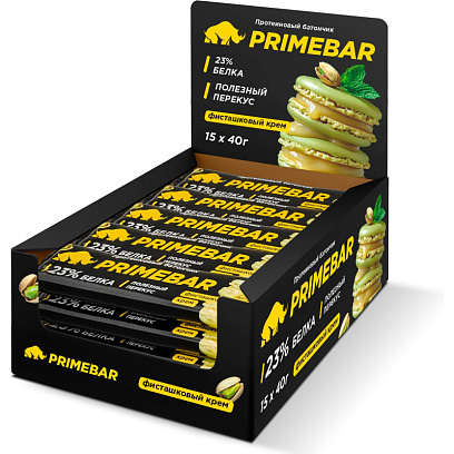 Батончик с содерж протеина PRIMEBAR глазир со вкус Фисташк крем 40гx15шт/уп