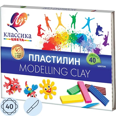 Пластилин классический Луч Классика 40 цв 800 г со стеком, 30С 1922-08