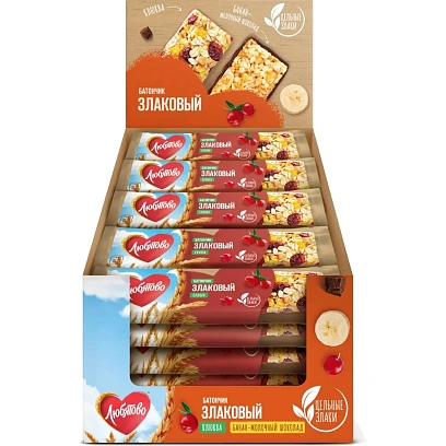 Батончик злаковый Любятово с клюквой, 27гx25шт/уп