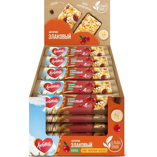 Батончик злаковый Любятово с клюквой, 27гx25шт/уп