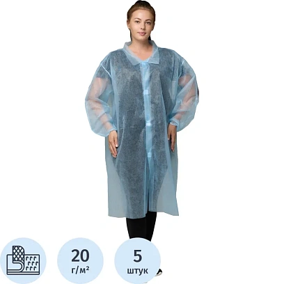 Халат на липучках, (20 гр), р.XL ,голубой, (5 шт/упак)
