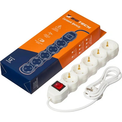 Сетевой фильтр BigTech ST510-1,5-W(5р/1,5м/10А/2,2кВт/3х0,75 мм2/белый)