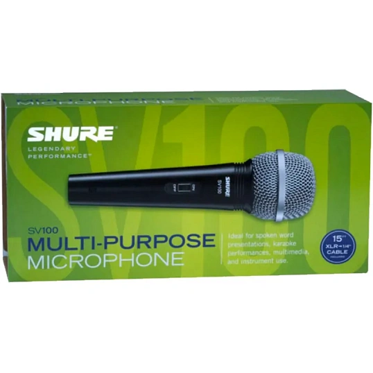 Микрофон Shure SV100-A, вокально-речевой с выкл. и каб.XLR-6.3 мм Jack