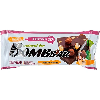Батончик Bombbar  неглазированный с протеином Шоколад-фундук, 60г